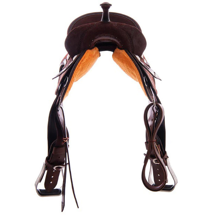 Burns Saddlery 1420MDX Chocolate Roughout Rope Border 14in Barrel Saddle