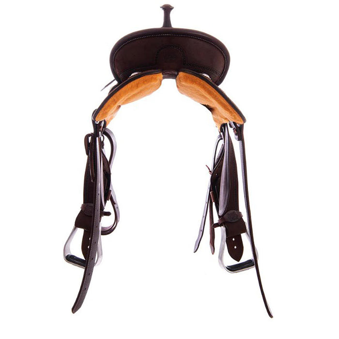 Burns Saddlery 1420MDX Chocolate Roughout Rope Border 14in Barrel Saddle