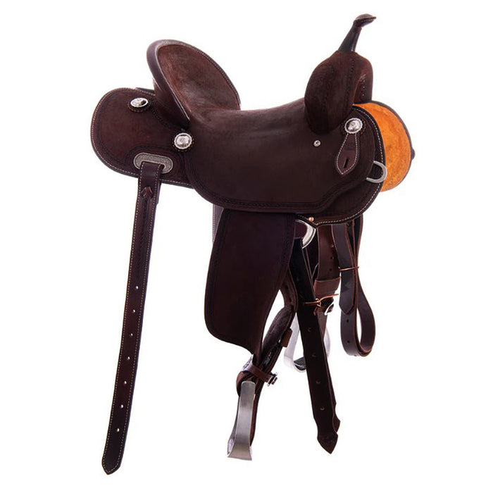 Burns Saddlery 1420MDX Chocolate Roughout Rope Border 14in Barrel Saddle