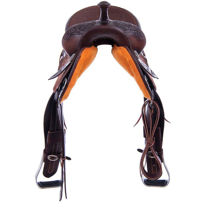 Burns Saddlery 13530FD Chocolate Tooled 13.5in Barrel Saddle-Inlay