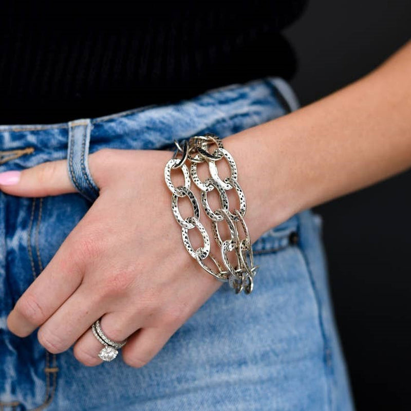 West And Company Hammered Silver 3 Strand Bracelet