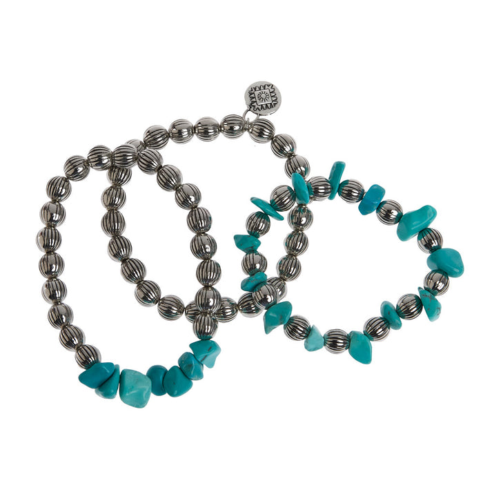 West And Company Three Turquoise Chunk Stretch Bracelets