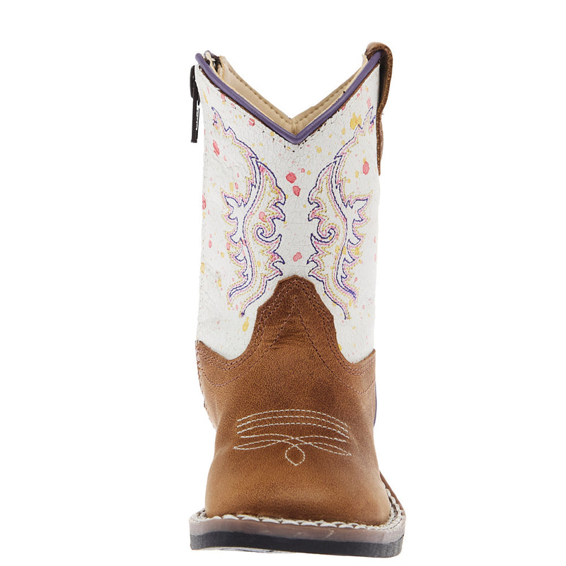 Old West Infant Tan with Splatter Shaft Square Toe Boot