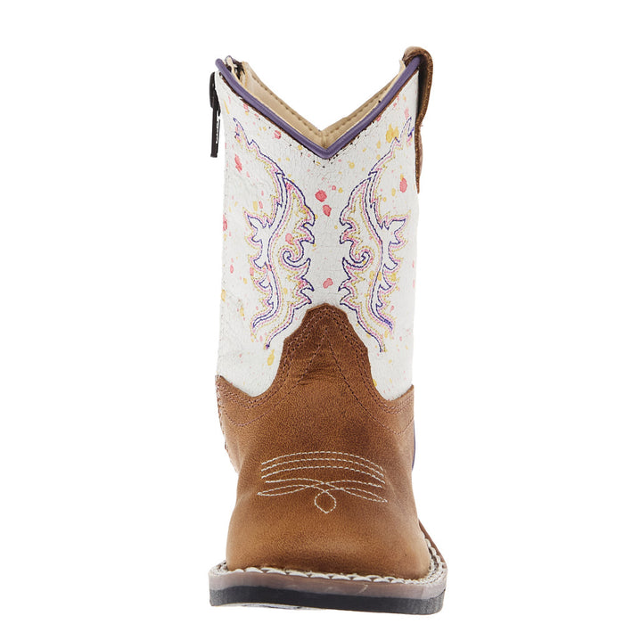 Old West Infant Tan with Splatter Shaft Square Toe Boot
