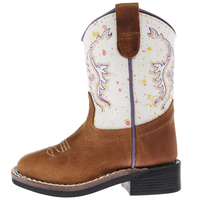 Old West Infant Tan with Splatter Shaft Square Toe Boot