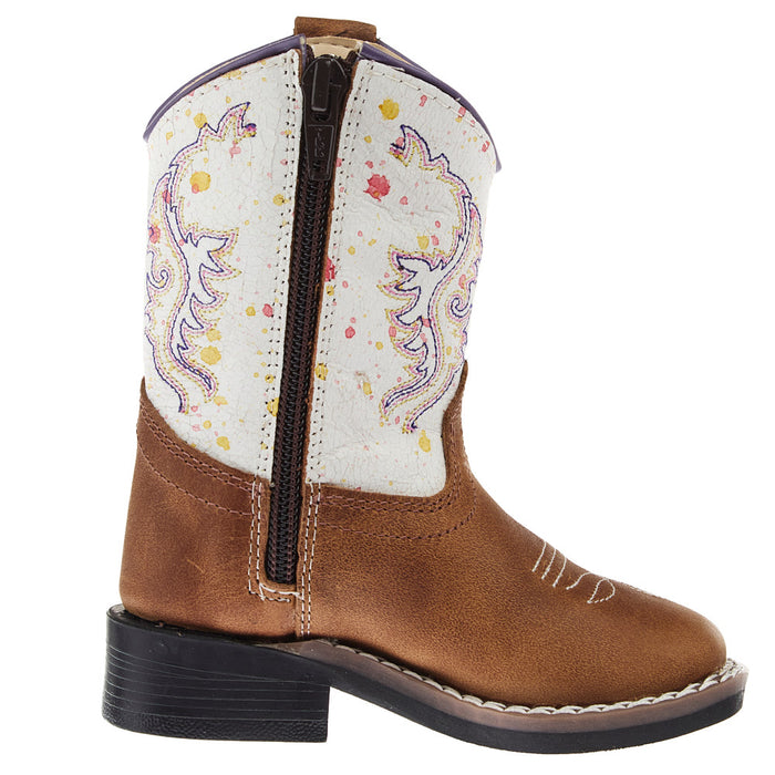 Old West Infant Tan with Splatter Shaft Square Toe Boot