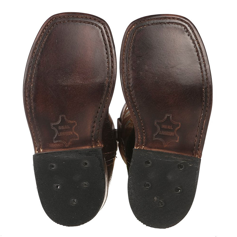 Old West Kid's Brown Foot Tan Fry Top Cowboy Boots