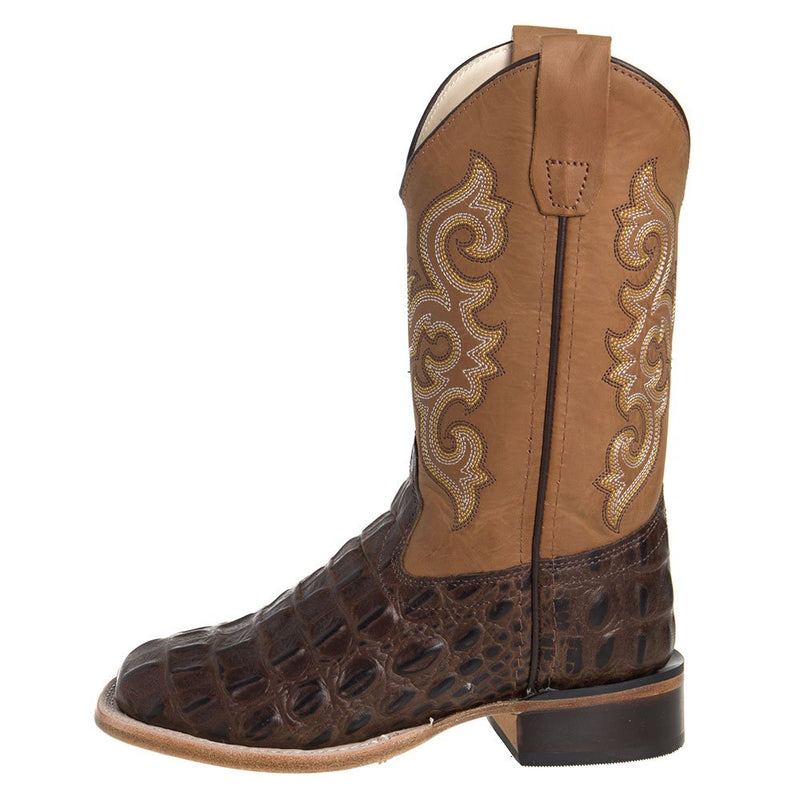 Old West Childs Brown Horn Back Gator Tan Canyon Cowboy Boots