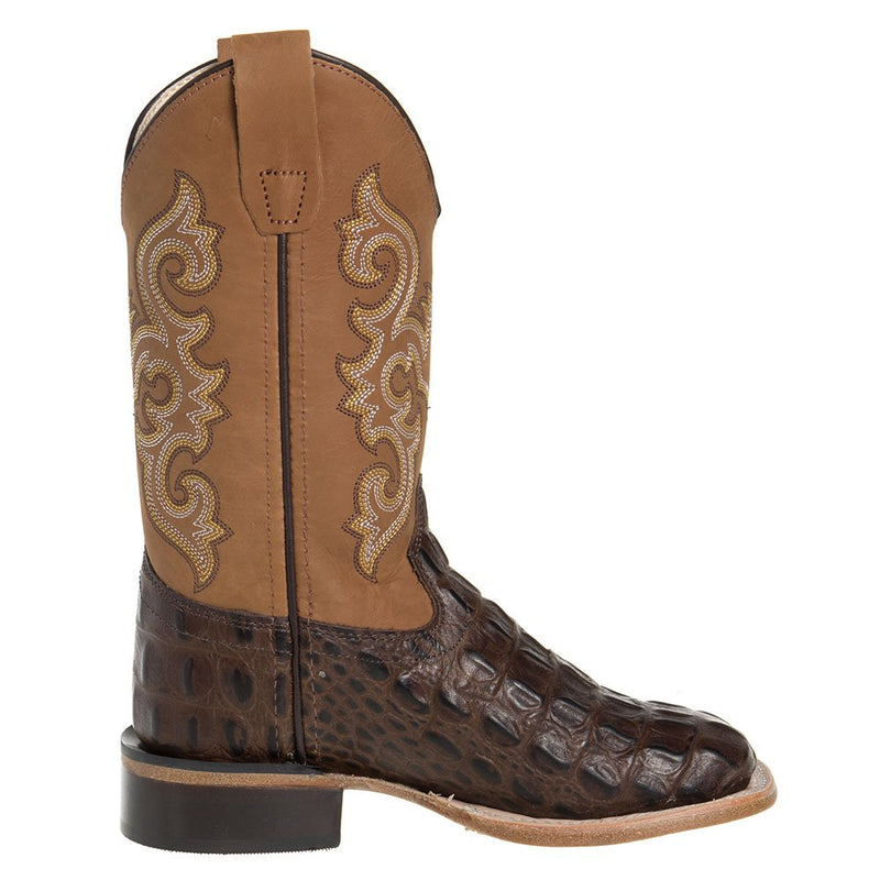 Old West Childs Brown Horn Back Gator Tan Canyon Cowboy Boots