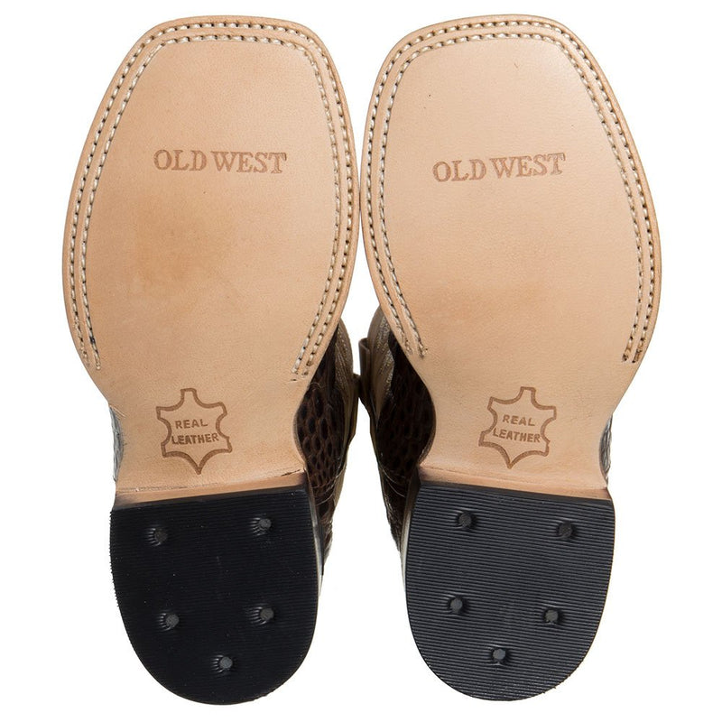 Old West Childs Brown Horn Back Gator Tan Canyon Cowboy Boots