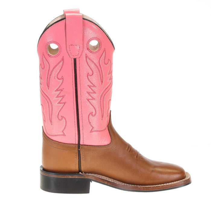 Old West Childrens Tan Canyon Pink Top Square Toe Boot