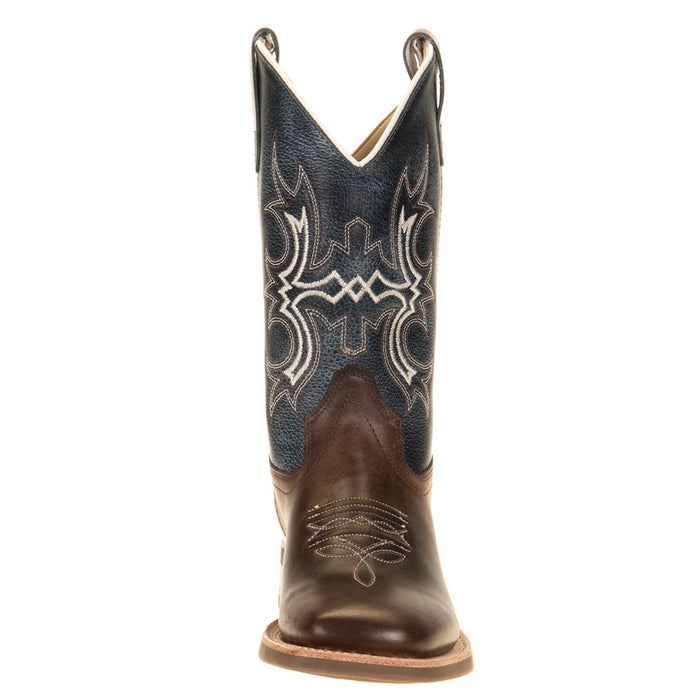 Old West Youth Wipe Out Blue Shaft Brown Foot Cowboy Boots