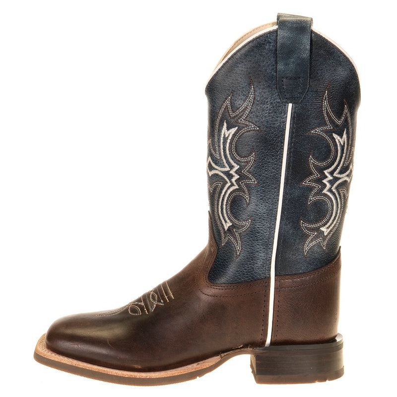 Old West Kids Wipe Out Blue Shaft Brown Foot Cowboy Boots