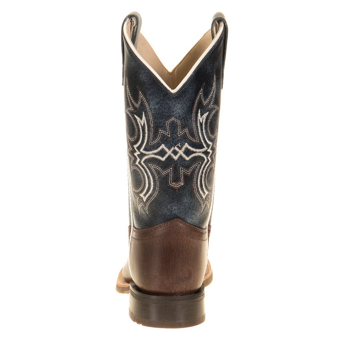 Old West Youth Wipe Out Blue Shaft Brown Foot Cowboy Boots