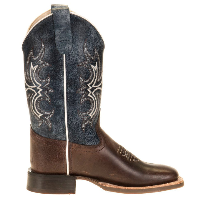 Old West Youth Wipe Out Blue Shaft Brown Foot Cowboy Boots
