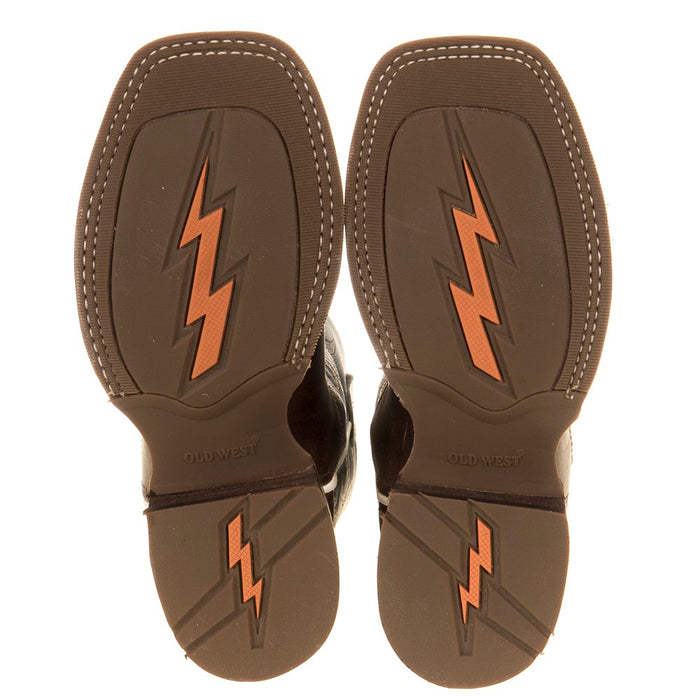 Old West Youth Wipe Out Blue Shaft Brown Foot Cowboy Boots