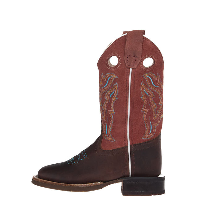 Old West Kid's Brown Vamp Brown Roughout Top