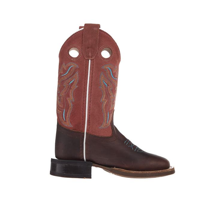 Old West Kid's Brown Vamp Brown Roughout Top
