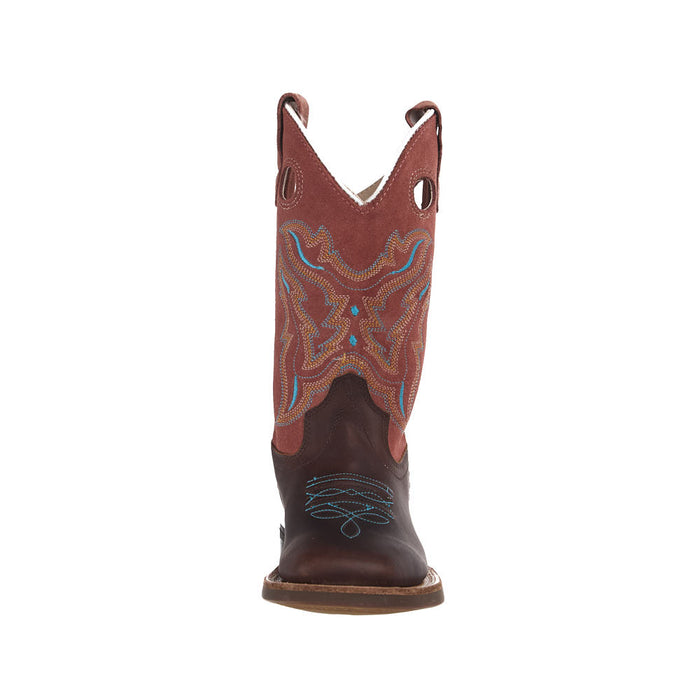 Old West Kid's Brown Vamp Brown Roughout Top