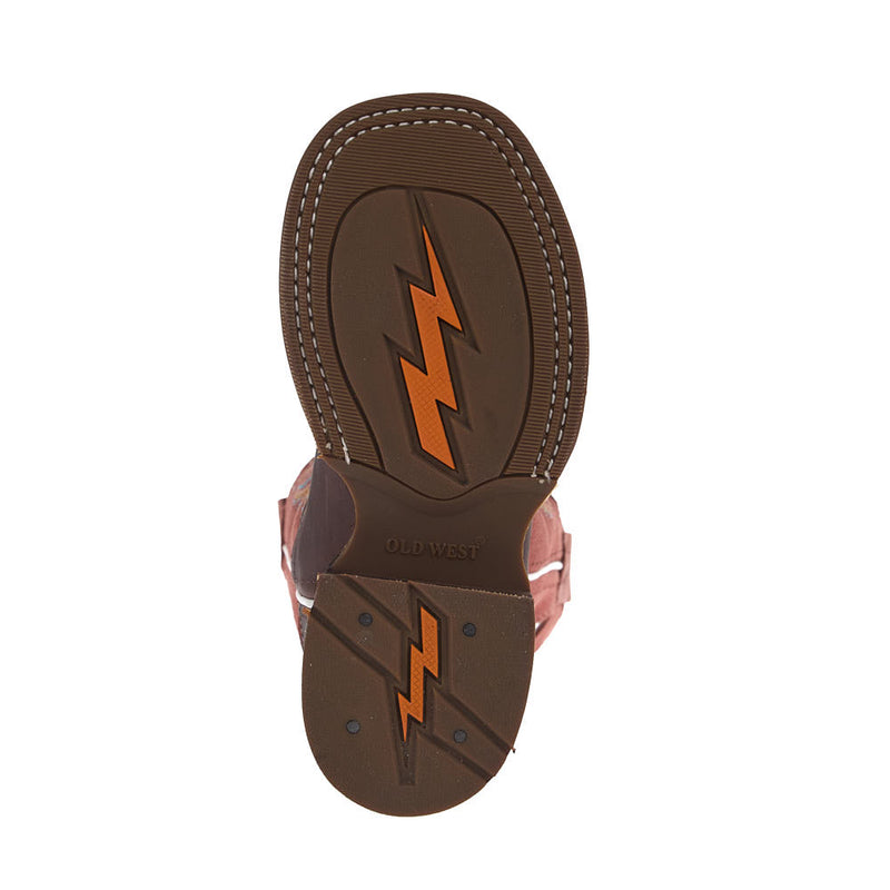 Old West Kid's Brown Vamp Brown Roughout Top