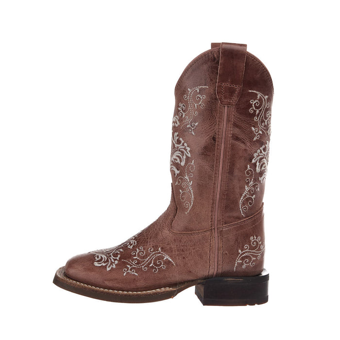 Old West Kid's Tan Embroidered Vamp Matching Top Boot