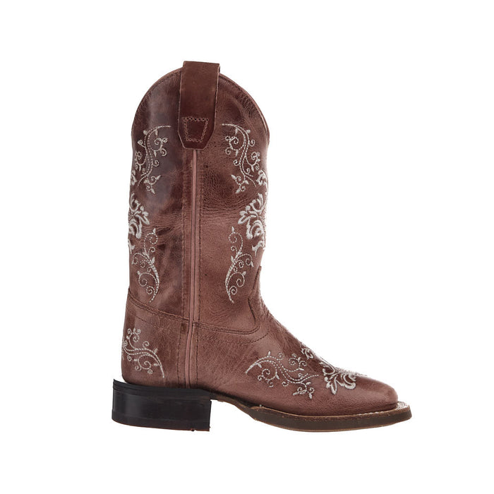 Old West Kid's Tan Embroidered Vamp Matching Top Boot