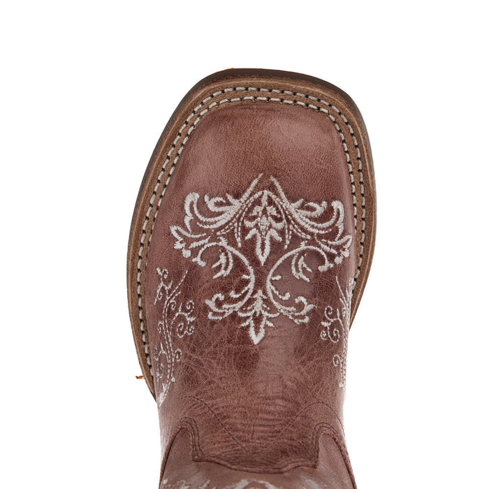 Old West Kid's Tan Embroidered Vamp Matching Top Boot