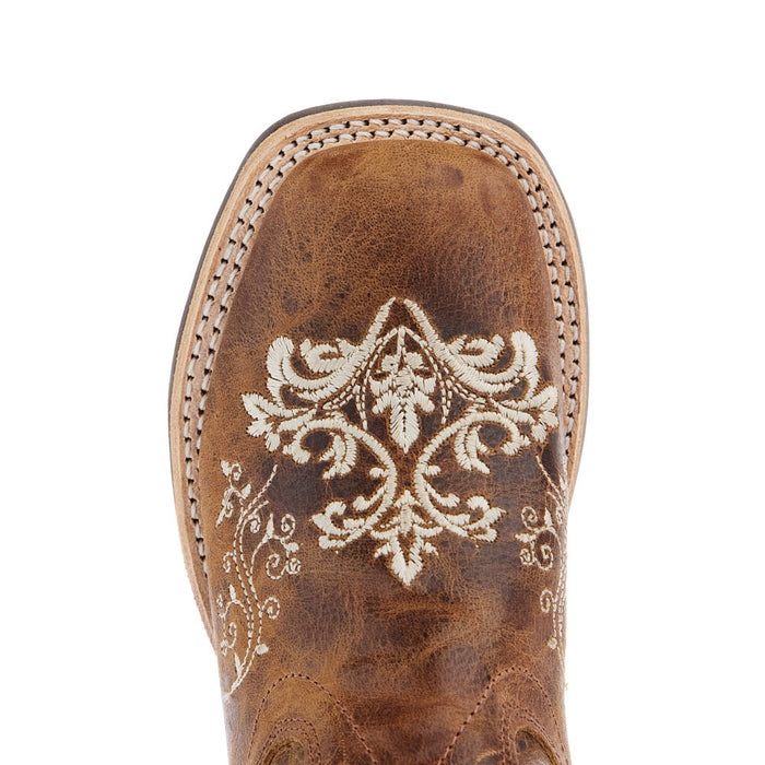 Old West Children's Burnt Tan Embroidered Square Toe Boot