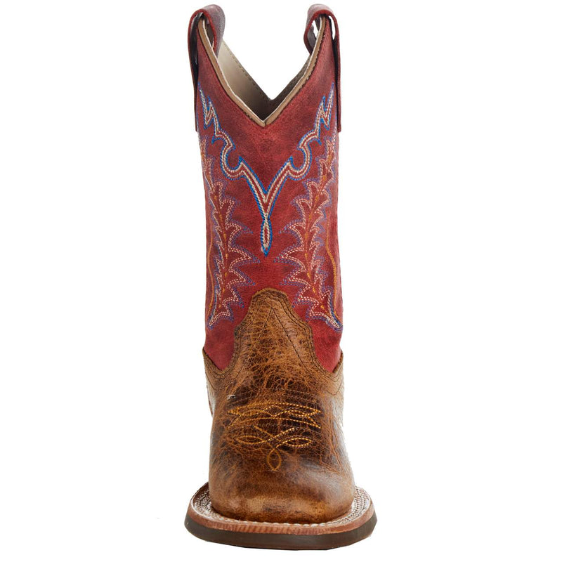 Old West Childrens Brown w/Red Shaft Square Toe Cowboy Boot