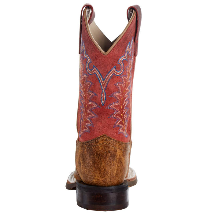 Old West Childrens Brown w/Red Shaft Square Toe Cowboy Boot