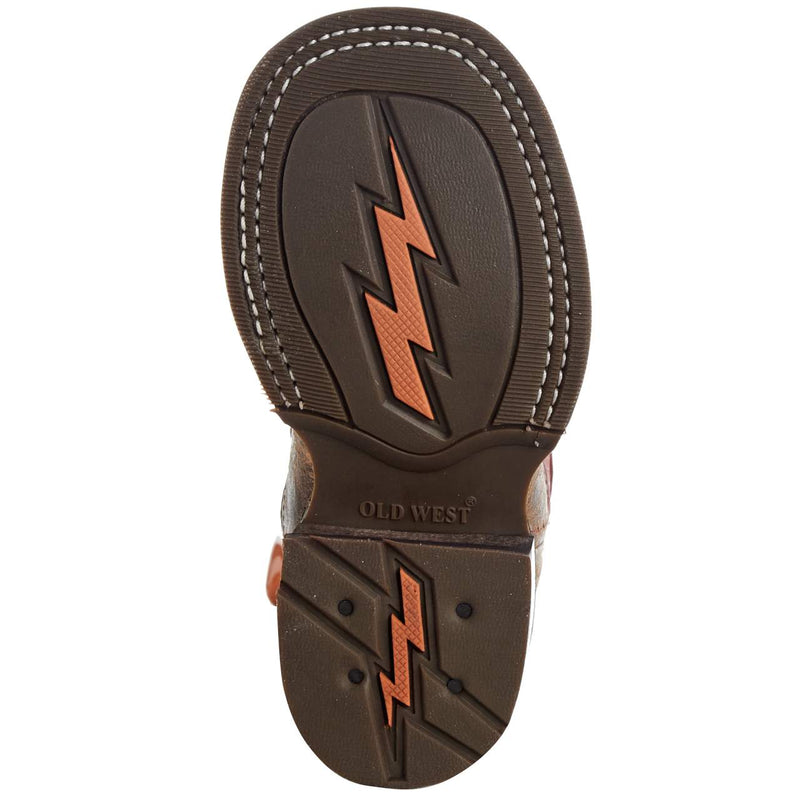 Old West Childrens Brown w/Red Shaft Square Toe Cowboy Boot