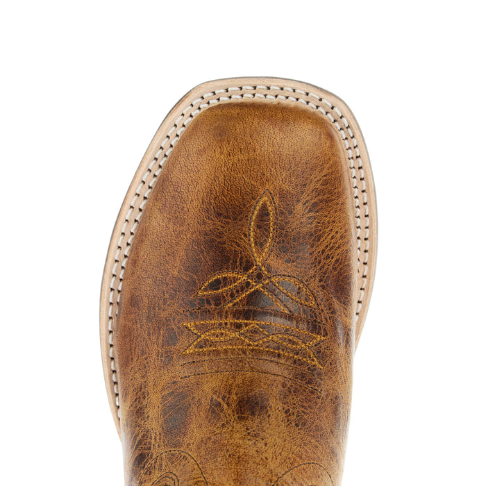 Old West Childrens Burnt Brown Foot and Cactus Navy Shaft Square Toe Boot