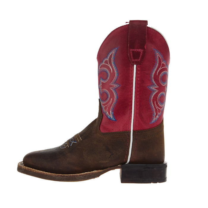Old West Children`s Brown Square Toe with Fuchsia Pink Shaft