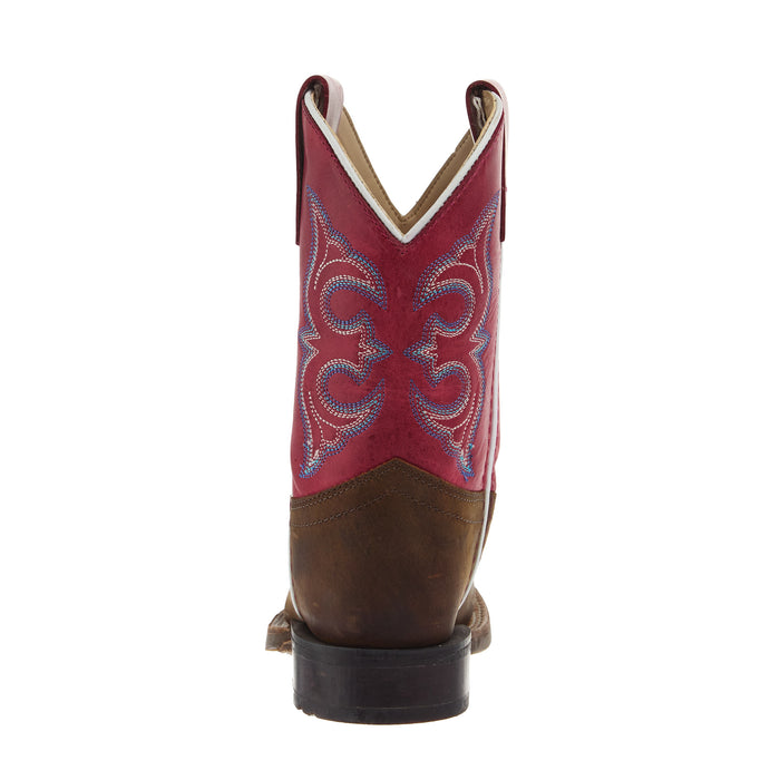Old West Children`s Brown Square Toe with Fuchsia Pink Shaft