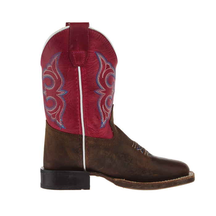 Old West Children`s Brown Square Toe with Fuchsia Pink Shaft