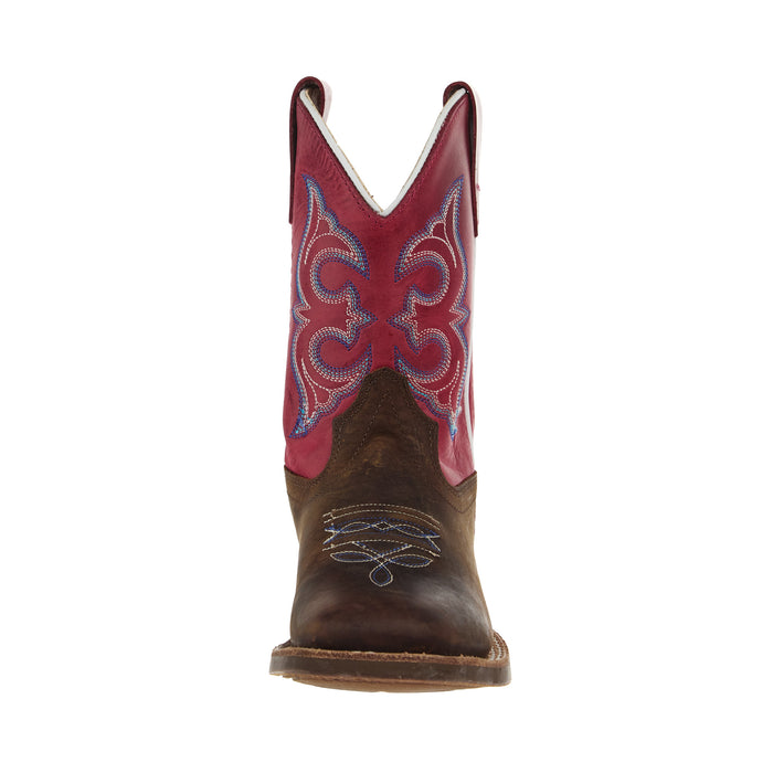 Old West Children`s Brown Square Toe with Fuchsia Pink Shaft
