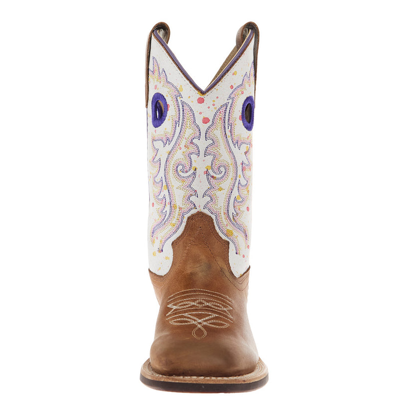 Old West Children's Tan with Splatter Shaft Square Toe Boot