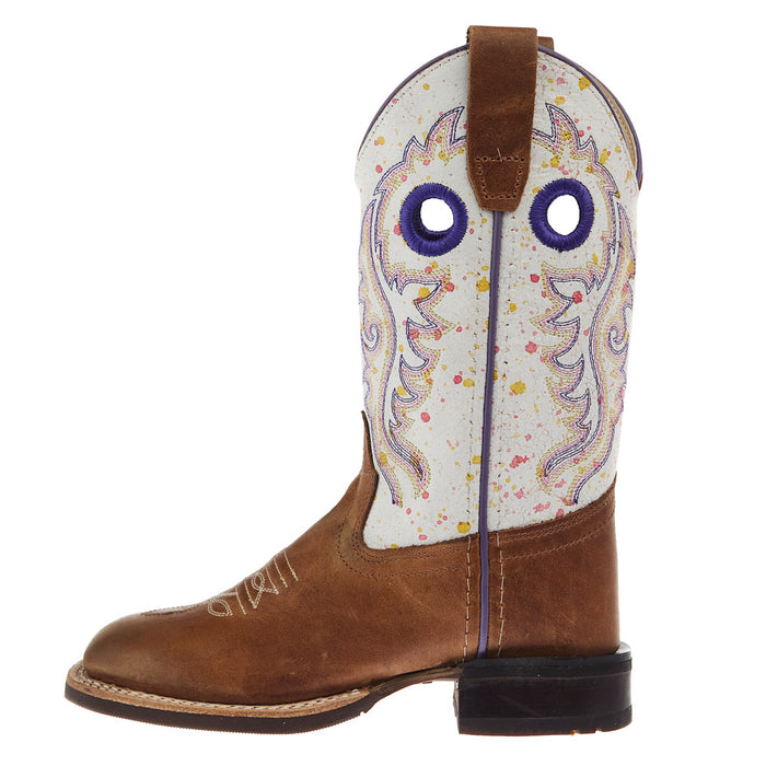 Old West Children's Tan with Splatter Shaft Square Toe Boot