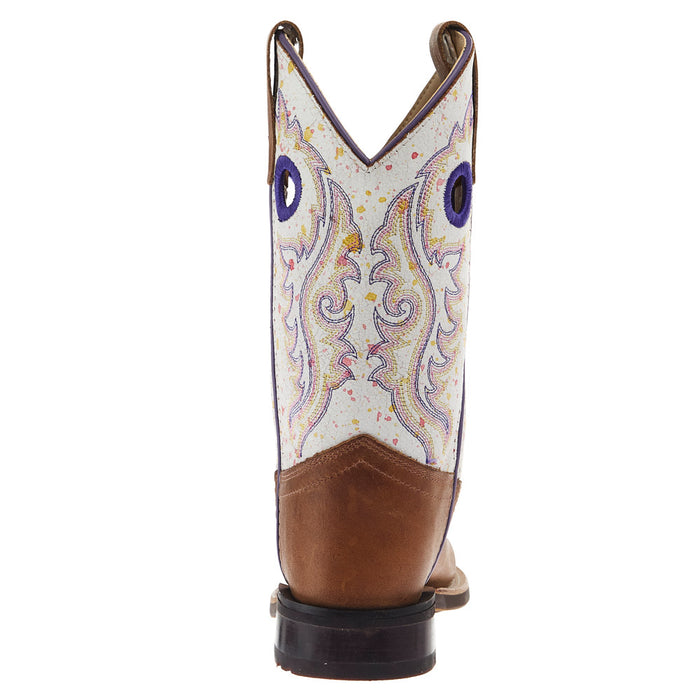 Old West Children's Tan with Splatter Shaft Square Toe Boot