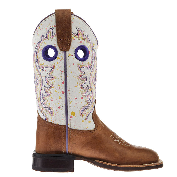 Old West Children's Tan with Splatter Shaft Square Toe Boot