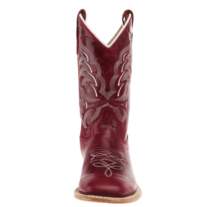 Old West Children`s Deep Red Square Toe Leather Sole Boot