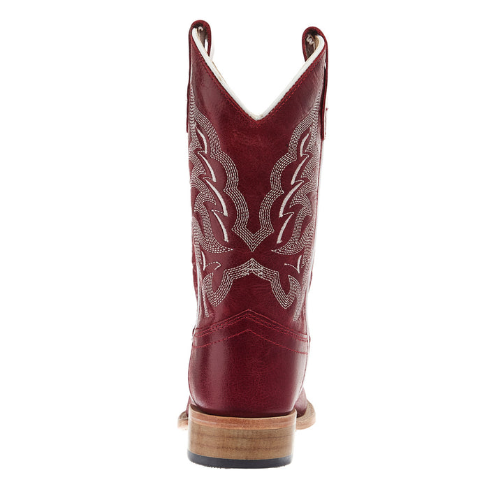 Old West Children`s Deep Red Square Toe Leather Sole Boot