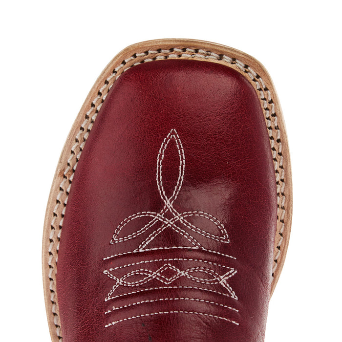 Old West Children`s Deep Red Square Toe Leather Sole Boot