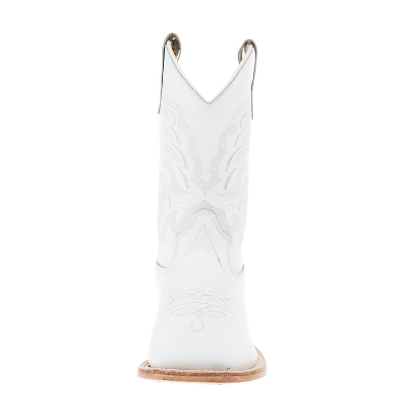 Old West Children`s All White Square Toe Leather Sole Boot