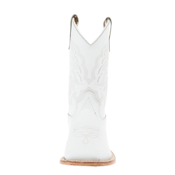 Old West Children`s All White Square Toe Leather Sole Boot