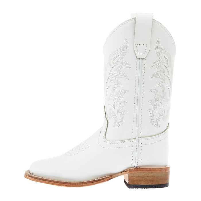 Old West Children`s All White Square Toe Leather Sole Boot