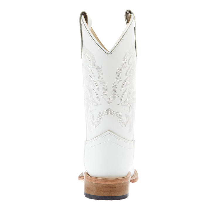 Old West Children`s All White Square Toe Leather Sole Boot