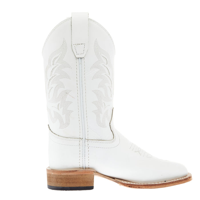 Old West Children`s All White Square Toe Leather Sole Boot