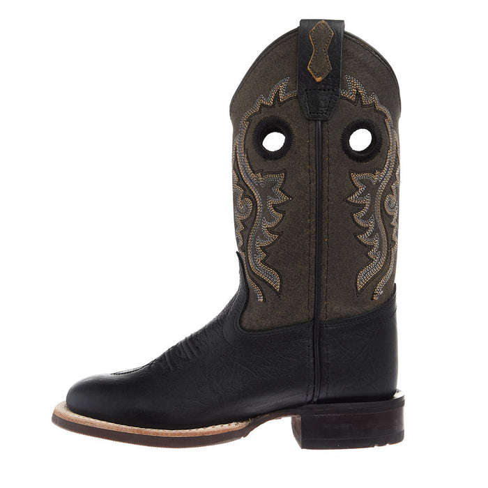 Old West Youth Black and Vintage Charcoal Square Toe Boot