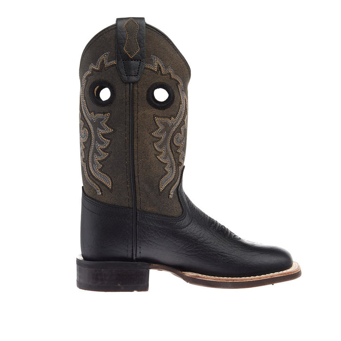 Old West Youth Black and Vintage Charcoal Square Toe Boot